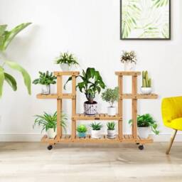 VOGREX 4-Tier Wooden Plant Stand with Wheels & 8 Shelves in Natural - thumbnail 3