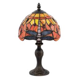 Happy Homewares Traditional Handmade Stained Glass Dragonfly Tiffany Lamp in Orange - Size: 8 inches