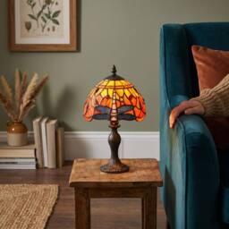 Happy Homewares Traditional Handmade Stained Glass Dragonfly Tiffany Lamp in Orange - Size: 8 inches - thumbnail 6