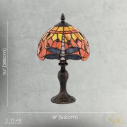 Happy Homewares Traditional Handmade Stained Glass Dragonfly Tiffany Lamp in Orange - Size: 8 inches - thumbnail 7