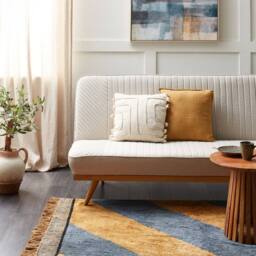Wyld and Coco Hand-Tufted Cotton Rug 140 x 200 cm Blue-Brown Striped Tassels in Brown - Size: 140 cm x 200 cm