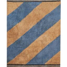 Wyld and Coco Hand-Tufted Cotton Rug 140 x 200 cm Blue-Brown Striped Tassels in Brown - Size: 140 cm x 200 cm - thumbnail 2