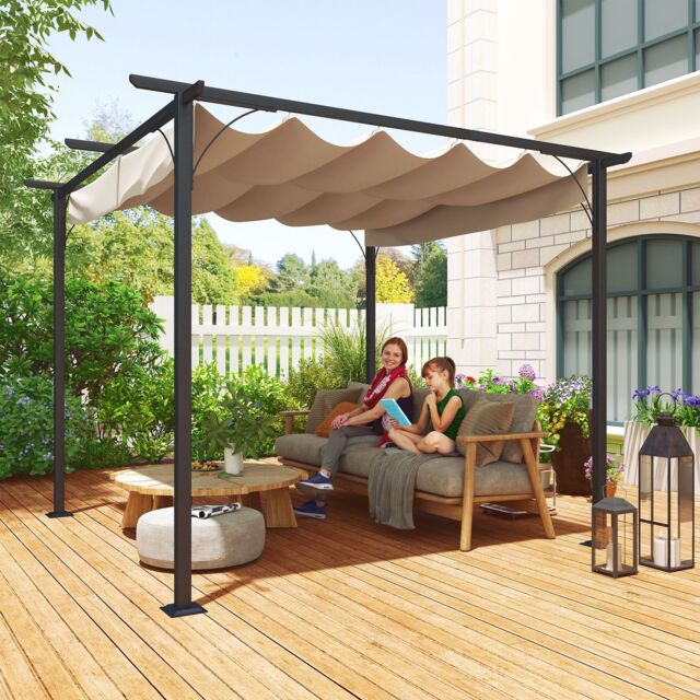OUTSUNNY 3x3m Outdoor Pergola Metal Gazebo Porch Awning Retractable Canopy in Beige - image 1
