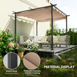 OUTSUNNY 3x3m Outdoor Pergola Metal Gazebo Porch Awning Retractable Canopy in Beige - thumbnail 4
