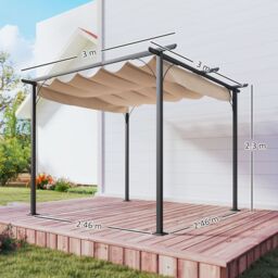 OUTSUNNY 3x3m Outdoor Pergola Metal Gazebo Porch Awning Retractable Canopy in Beige - thumbnail 3