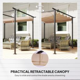 OUTSUNNY 3x3m Outdoor Pergola Metal Gazebo Porch Awning Retractable Canopy in Beige - thumbnail 5