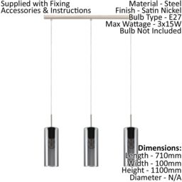 Loops Pendant Light Satin Nickel Shade Black Transparent Glass Vaporized E27 3x15W in Metallics - thumbnail 2