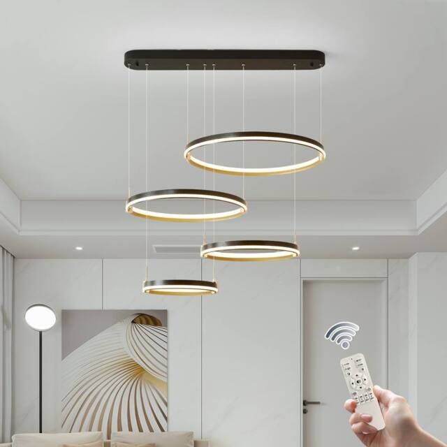 NIVOR 4 Rings Pendant Lighting DIY Shape Hanging Dimmable LED Chandelier in Black - image 1