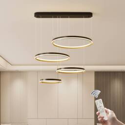 NIVOR 4 Rings Pendant Lighting DIY Shape Hanging Dimmable LED Chandelier in Black - thumbnail 5