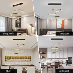 NIVOR 4 Rings Pendant Lighting DIY Shape Hanging Dimmable LED Chandelier in Black - thumbnail 9