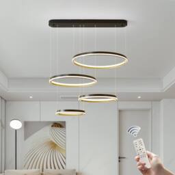 NIVOR 4 Rings Pendant Lighting DIY Shape Hanging Dimmable LED Chandelier in Black
