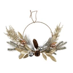 Scottish Everlastings Ltd 40cm Pre-lit Metallic Ring Wreath in Gold - thumbnail 2