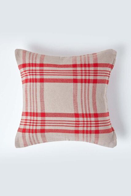 Homescapes Tartan Pattern Cushion Cover in Grey - Size: 60 cm x 60 cm - image 1