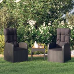 Berkfield Home Reclining Garden Chairs with Cushions 2 pcs Black Poly Rattan - thumbnail 2