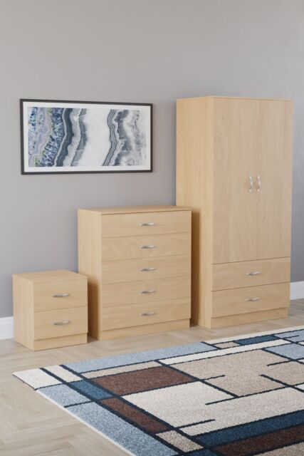 Home Discount Vida Designs Riano 3 Piece Bedroom Set 2 Draw Bedside & 5 Drawer Chest in Brown - image 1