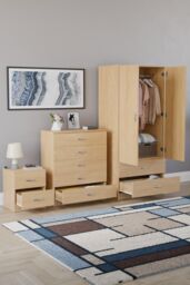 Home Discount Vida Designs Riano 3 Piece Bedroom Set 2 Draw Bedside & 5 Drawer Chest in Brown - thumbnail 2