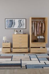 Home Discount Vida Designs Riano 3 Piece Bedroom Set 2 Draw Bedside & 5 Drawer Chest in Brown - thumbnail 3