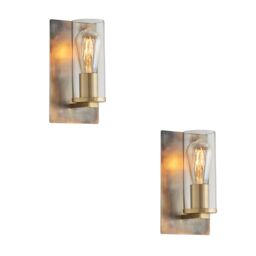 Loops 2 PACK Bronze Patina Plate Wall Lamp Light & Clear Glass Shade - Dimmable LED