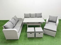 Fimous 10 Seater Poly Rattan Outdoor Garden Furniture Rectangular Dining Table Sofa Set Patio 3 Seater Sofa Reclining Chair 3 Seater Sofa 3 Stools - thumbnail 2