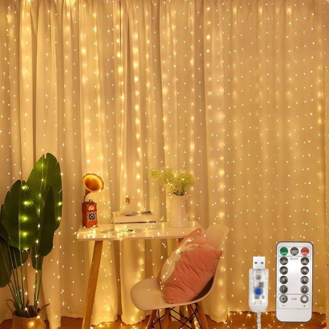 NIVOR Curtain Lights Indoor Outdoor, 300LED 3mx3m Fairy Lights 8 Modes 3000K in Clear - image 1