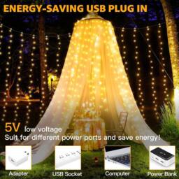 NIVOR Curtain Lights Indoor Outdoor, 300LED 3mx3m Fairy Lights 8 Modes 3000K in Clear - thumbnail 8