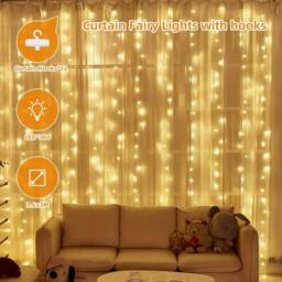 NIVOR Curtain Lights Indoor Outdoor, 300LED 3mx3m Fairy Lights 8 Modes 3000K in Clear - thumbnail 3