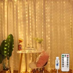 NIVOR Curtain Lights Indoor Outdoor, 300LED 3mx3m Fairy Lights 8 Modes 3000K in Clear - thumbnail 1