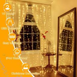 NIVOR Curtain Lights Indoor Outdoor, 300LED 3mx3m Fairy Lights 8 Modes 3000K in Clear - thumbnail 7