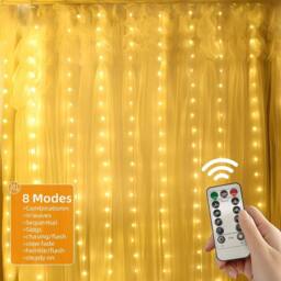 NIVOR Curtain Lights Indoor Outdoor, 300LED 3mx3m Fairy Lights 8 Modes 3000K in Clear - thumbnail 5