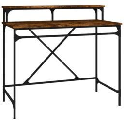 Berkfield Home Desk Smoked Oak 100x50x90 cm Engineered Wood & Iron in Brown - Size: 100 x 50 x 90 cm - thumbnail 2