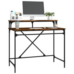Berkfield Home Desk Smoked Oak 100x50x90 cm Engineered Wood & Iron in Brown - Size: 100 x 50 x 90 cm - thumbnail 4