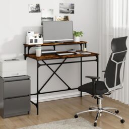 Berkfield Home Desk Smoked Oak 100x50x90 cm Engineered Wood & Iron in Brown - Size: 100 x 50 x 90 cm - thumbnail 1