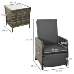 OUTSUNNY 3 Pieces Rattan Bistro Set w/ Adjustable Backrest in Dark Grey - thumbnail 3