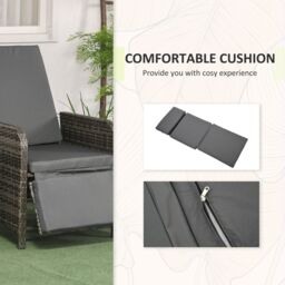 OUTSUNNY 3 Pieces Rattan Bistro Set w/ Adjustable Backrest in Dark Grey - thumbnail 6