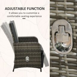 OUTSUNNY 3 Pieces Rattan Bistro Set w/ Adjustable Backrest in Dark Grey - thumbnail 4