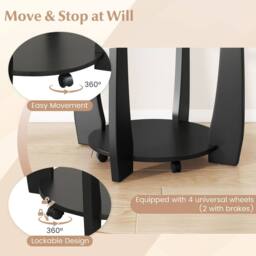 Costway Rolling Glass Round Coffee Table 2-Tier Cocktail Table w/Storage Shelf in Black - thumbnail 9
