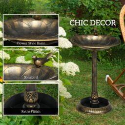 OUTSUNNY 72cm Tall Bird Bath with Bird Decoration for Garden, Bronze Tone - thumbnail 5