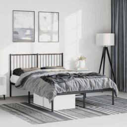 Berkfield Home Metal Bed Frame with Headboard Black 135x190 cm Double - thumbnail 2