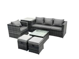 Fimous 6 Seater Patio Lounge Sofa Set with Side Table 2 Small Footstools in Dark Grey - thumbnail 2