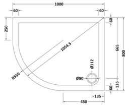 Balterley Premium Slip Resistant Shower Tray - Left Hand Offset Quadrant - 1000mm x 800mm - White - thumbnail 2