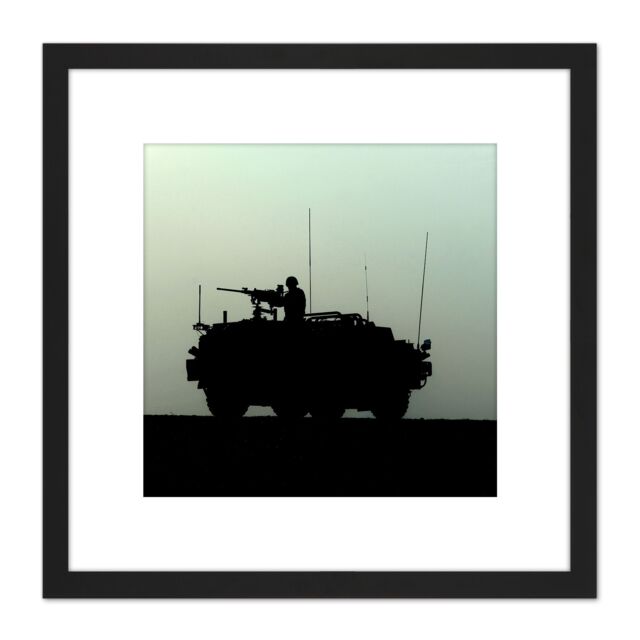 Artery8 Houlding Military UK Jackal Armoured Vehicle Photo 8X8 Inch Square Wooden Framed Wall Art Print Picture with Mount in Black - image 1