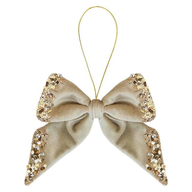 VFM e-Store Christmas Velvet Bow Hanging Decoration 18cm x 23cm Gold X 1 - Size: 18 cm x 23 cm - image 1