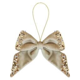 VFM e-Store Christmas Velvet Bow Hanging Decoration 18cm x 23cm Gold X 1 - Size: 18 cm x 23 cm