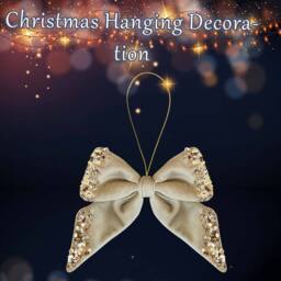 VFM e-Store Christmas Velvet Bow Hanging Decoration 18cm x 23cm Gold X 1 - Size: 18 cm x 23 cm - thumbnail 3