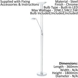 Loops Floor Lamp Light Colour Chrome Shade White Satined Glass Bulb LED 20W 2.5W 2.5W - thumbnail 2