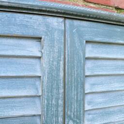 Melody Maison Distressed Green Shutter Style Garden Wall Mounted Mirror 60cm X 70cm - Size: 60 cm X 70 cm - thumbnail 4