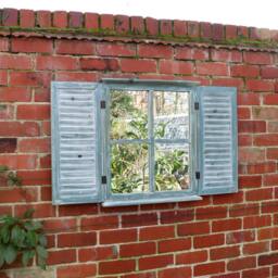 Melody Maison Distressed Green Shutter Style Garden Wall Mounted Mirror 60cm X 70cm - Size: 60 cm X 70 cm - thumbnail 1