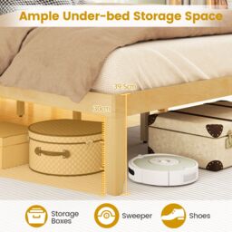 Costway King Size Bed Frame Wood Platform Bed w/ Retro Headboard in Natural - thumbnail 9