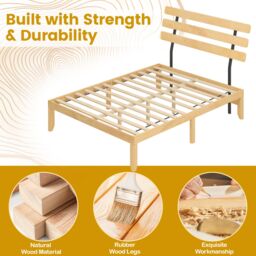 Costway King Size Bed Frame Wood Platform Bed w/ Retro Headboard in Natural - thumbnail 6