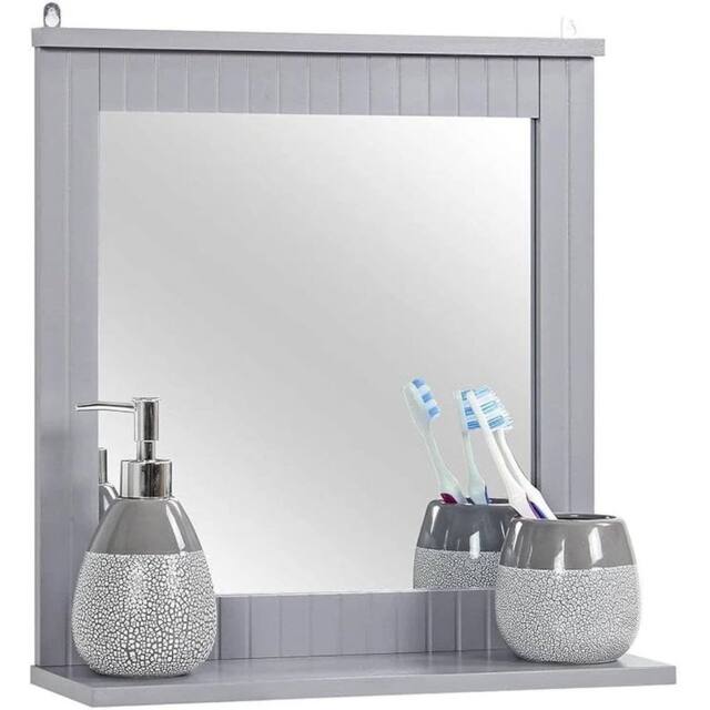 SPETLEK Wood Framed Wall Mounted Bathroom Mirror Grey - image 1